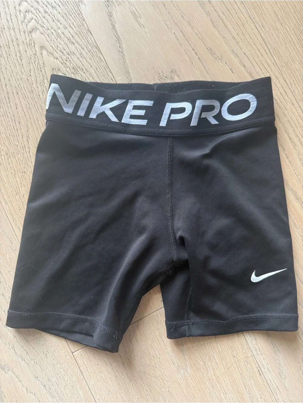 Nike Pro Black Girls' Compression Shorts with White Logo